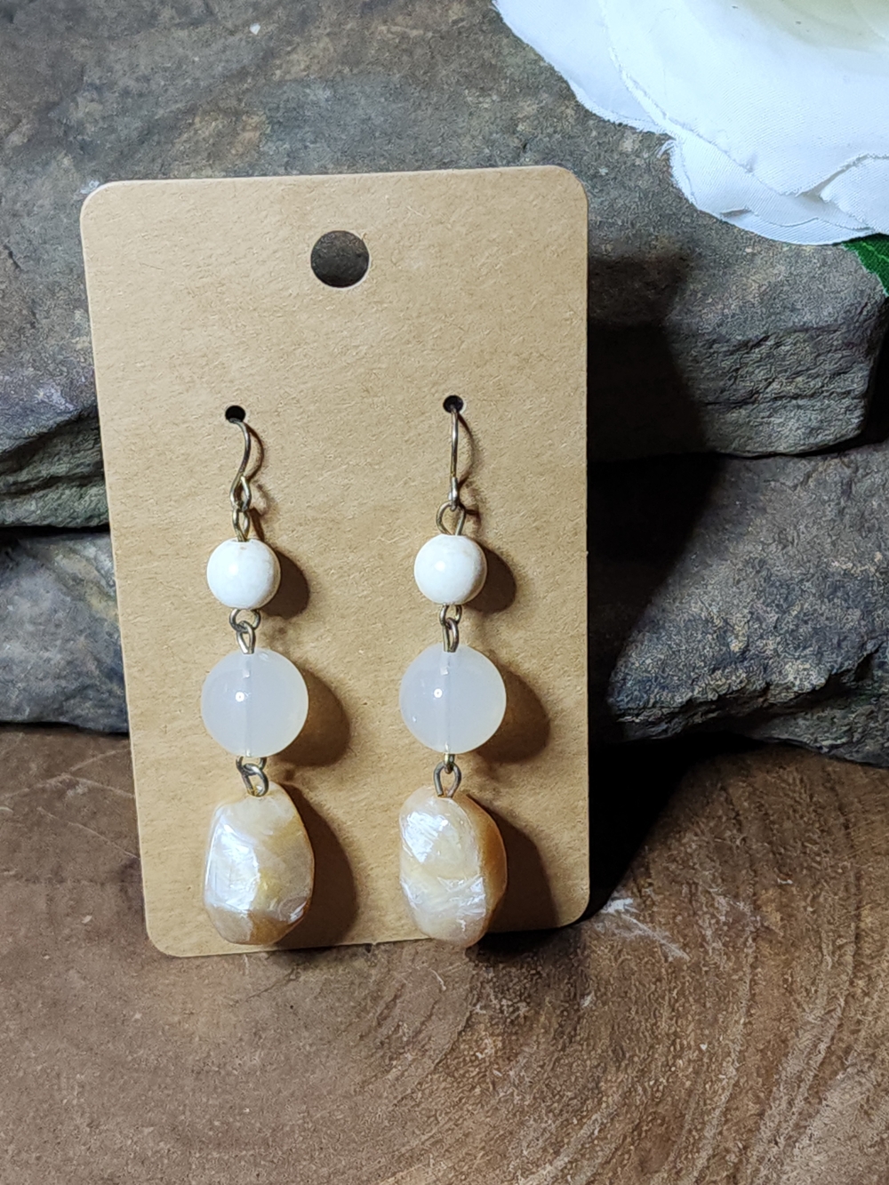 White and Cream Dangle Drop Earrings